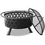 ZJFHEYUO Gartenkamin - Gartenofen, Feuerstelle, Stahlgitter, Terrassenofen - Schwarzer Durchmesser Außenheizung Holzofen Feuerschale