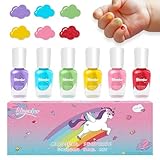 Aieenjor Kinder Nagellack, Ungiftig Wasserbasierte schnell trocknende Peel-off Nagellack für Kinder, 6 Farbe Regenbogen Party, Party Favors für Kinder Make-up Alter 3 +