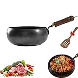 Unbeschichtete Eisenpfanne, handgeschmiedeter Eisen-Bauchtopf, Eisenbratpfanne, vielseitiges Kochgefäß zum Simmern und Braten bei hoher Hitze, Induktionsherd-kompatibel (Deckel nicht enthalten, 28CM)