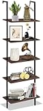 Huhote Leiterregal, Bücherregal mit Metallrahmen, Industrielles Leiterregal, Wandregal mit 5 Ebenen, Wandlehnregal, Standregal für Wohnzimmer, Schlafzimmer, Büro, Badezimmer, 60 x 30 x 183 cm, Braun
