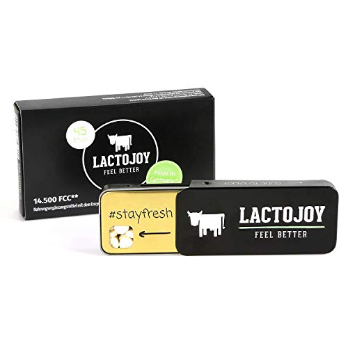 LactoJoy Laktase-Tabletten bei Laktoseintoleranz 14.500 FCC, 45 St. – Hochdosierte Mini Tabletten im praktischen Slider – Hilft bei Milch-, Zucker & Lactoseunverträglichkeit – vegan – ohne Zusätze