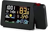 PUTHLLA Projektionswecker, digitaler Projektor für die Decke mit Anzeige der Innen-/Außentemperatur, doppelter Alarm, bunte Hintergrundbeleuchtung, Wettervorhersage