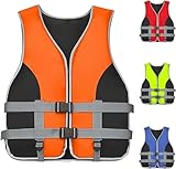 TUPOSTAR Rettungsweste FüR Erwachsene, Mit Verstellbarem Schnallenverschluss, Rettungsweste Mit Reflektorstreifen Und Pfeife, Tragbare Wassersportweste,Orange,XL