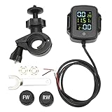 Reifendruckkontrollsystem Motorrad, TPMS Reifendruckkontrollsystem Drahtloses Reifendrucksensor Reifendruckprüfer Fahrrad mit 2 externen Sensoren TPMS 12 V USB-Aufladung
