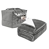 WOLTU Gewichtsdecke 9kg 150x200 cm flauschig, Therapiedecke Erwachsene Schwere Decke aus Flanell Sherpa, Doppelseitige beschwerte Decke mit Glaskügelchen, Weighted Blanket Anti Stress, Grau