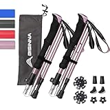 BISINNA Wanderstöcke Trekkingstöcke Nordic Walking Stöcke - 95-110 cm / 115-135 cm Faltbar Verstellbar Leichtgewichtige Aluminium-Wanderstock, mit Gummipuffer für Damen und Herren(pink Colour