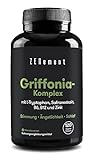 Griffonia mit L-Tryptophan, Safranextrakt & Vitamine B6, B12-120 Vegan Kapseln - Adaptogene Komplex - Laborgeprüft, Ohne Zusatzstoffe - Zenement