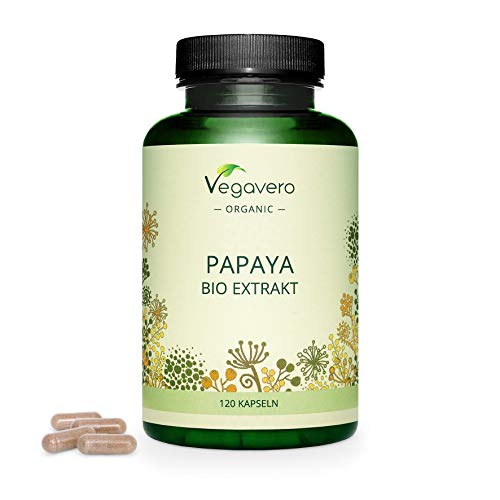 BIO PAPAYA Kapseln Vegavero ® | Hochdosiert: 1400 mg Extrakt | 120 Kapseln | 100% Bio Qualität | Vegan & Ohne Zusätze | Laborgeprüft