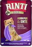 Rinti Gold Mini Huhn Pur & Ente | 10 x 100 g | Alleinfuttermittel für ausgewachsene kleine Hunde | Huhn und Ente für empfindliche Hunde bei Allergien | Im Frischebeutel