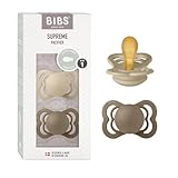 BIBS Supreme Schnuller 2er-Pack, BPA-frei, Symmetrischer Nippel. Naturkautschuk/Latex, Hergestellt in Dänemark. 0-6 Monate (2er Pack), Vanilla/Dark Oak