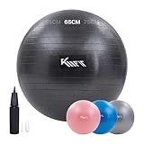 KM-Fit Gymnastikball 65cm | Trainingsball mit Luft-Pumpe | Sitzball Büro Anti-Burst | Ball für Fitness, Yoga, Gymnastik, Core Training | Pezziball Yogaball BPA-Frei | Schwarz