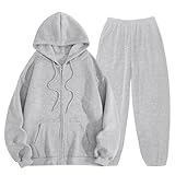 2-teiliges Trainingsanzug-Set für Herren und Damen, Orange, Übergröße, Langarm, Kapuzenpullover, Sweatshirt 2024, Unisex, Trainingsanzug, Sweatshirt, Kapuze, Sporthose, Jogging, A-Light Grau, 42
