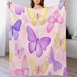 GSAEIMCT Gelb-Violett Fliegende Schmetterlinge Bedruckt Kuscheldecke,3D Aquarell Insekten Tier Flauschige Plüsch Decke,Wohndecke Fleece Tagesdecke Tv Decken Für Bett Sofa Couch,220X240Cm