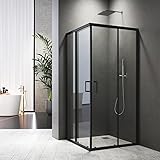 Duschkabine Eckeinstieg 90x75 cm Doppel Schiebetür Duschabtrennung 6mm ESG Glas, Höhe 185cm Duschtür,Schwarzer Rahmen
