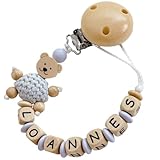 personalisierte Individuell gestaltetes Babygeschenk mit Namen für für Mädchen oder Junge in Natur Holz Blau Rosa Grau Baby Geschenk (Blau Bär)
