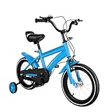 KAUITOPU 14 Zoll Fahrrad, Jungen Mädchen Kinderfahrrad für ab 3-6 Jahre, Ausbildungsfahrzeuge mit Stützräder Höhe Einstellen Kinder Fahrrad (Blau)