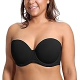 DELIMIRA Damen Trägerloser BH mit bügel Große Größen Seamless Dirndl BH mit Geformte Cups Schwarz 95D