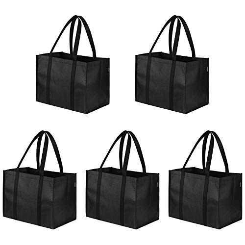 Cabilock Wiederverwendbare Einkaufstasche [5er Pack] Strandtasche mit verstärkten Griffen halten über 50 Pfund- extra groß und stark, flockbar, umweltfreundlich, wasserdicht