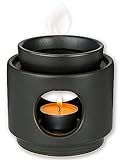 rooted.® | Duftlampe Ambiente Teelicht | Design Aromalampe aus Keramik | Stövchen für ätherische Öle, Duftöl und Duftwachs | Matt Schwarz | Deutsche Markenqualität …