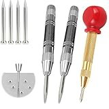 3 Stück Automatik Körner Metall Werkzeug Federbelasteter Center Hole Punch Mit Einstellbarer Einhand Federwirkung Selbstschlagender Körner Werkzeug Mit 4 Ersatzspitzen Für Metall, Holz, Glas