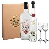 Schwechower Präsent 1490 - Kümmel und Aquavit - Kümmellikör (35% Vol.) 700ml + Aquavit (40% Vol.) 500ml in Geschenkkarton inklusive 2 hochwertigen Aromagläsern