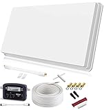 SELFSAT H30D1+ Set - Single Flachantenne Full HD 4K UHD für einen Teilnehmer inkl. Fensterhalterung + SAT-Finder + Fensterdurchführung + F-Stecker + Wetterschutztüllen
