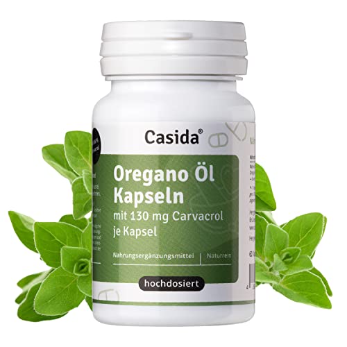 Casida® Oregano Öl Kapseln aus Griechenland - Naturreines Oregano Öl - Hochdosiert mit 130 mg Carvacrol je Kapsel - Ideal zum Einnehmen - Aus der Apotheke -60 Kapseln