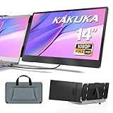 kakuka 14-Zoll-Laptop-Bildschirmverlängerung, 1080P FHD Dual Portable Monitor für 13-17,3 Zoll Laptop, HDMI/USB-A/Type-C Plug and Play für Windows/Mac/Android/Chrom/Switch, Lautsprecher und Ständer,