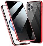 Watchium Anti-Peep Magnetic Phone Case, Anti Peeping Double-Sided Tempered Glass Cover for Apple iPhone 12 Pro Max (2020) 6.7 Inch, Metal Bumper (Color : Red)