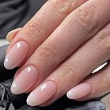 MouyouGlow Press on Nails Kurz,Oval Rosa Farbverlauf Weiß Fake Nails mit Nagelkleber,Glänzend Pink Ombre White Künstliche Fingernägel