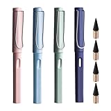 DaiUni 4 Stück Ewiger Bleistift, Tintenloser, Metall Tintenlose Bleistifte, Tintenloser Bleistift mit Radiergummi, Endloser Bleistift, mit 4 pcs Wechselkopfm