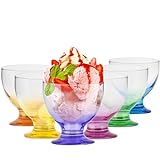 TREND FOR HOME Eisbecher Glas Dessertschalen Glas Bunt | 475 ml | Set von 6 | Dessertgläser auf Fuß Glasschüssel Servierschalen Set Dessertbecher | Spülmaschinenfest | Kollektion Selina Rainbow Blast