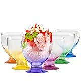 TREND FOR HOME Eisbecher Glas Dessertschalen Glas Bunt | 475 ml | Set von 6 | Dessertgläser auf Fuß Glasschüssel Servierschalen Set Dessertbecher | Spülmaschinenfest | Kollektion Selina Rainbow Blast