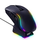 RisoPhy Kabellose Gaming-Maus mit magnetischer RGB-Ladestation, leichte Tri-Mode-Gaming-Maus, kabellos bis zu 20 KDPI, 300 IPS, 1000 Hz mit Chroma-RGB-Hintergrundbeleuchtung, Tasten vollständi