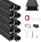 HOMMAND LED Profil, LED Aluminium Profil U-Form 10m, LED Leisten in Aluprofil mit Eckverbinder, Klebstoff, Endkappen und Montageclips, LED Streifen Kanal und Diffusor, LED Kanal 10 x 1m/3,3ft