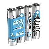 ANSMANN Akku AAA Typ 1100 mAh (min. 1050 mAh) NiMH 1,2 V (4 Stück) - Micro AAA Batterien wiederaufladbar, hohe Kapazität für hohen Strombedarf, ideal für Spielzeug, Kameras, Fernbedienung