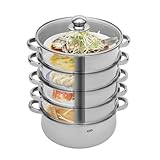 awolsrgiop Mantowarka Dampfkocher, 5 Lagiger Dampfkocher Dampfkocher Edelstahl Schongarer mit Glasabdeckung, Induktion Kochtopf Dampfgarer -28cm /11 Zoll