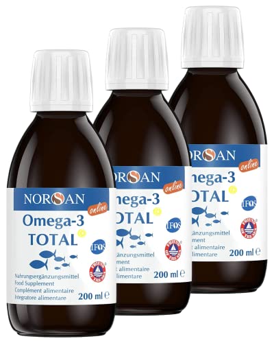 NORSAN Online Premium Omega 3 Fischöl Total Zitrone hochdosiert 3er Pack (600ml) - 2.000mg Omega 3 pro Portion - Über 4000 Ärzte empfehlen NORSAN Omega 3 Öl - 800 IE Vitamin D3, kein Aufstoßen
