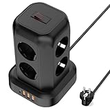 Mehrfachsteckdose mit Schalter,8 Fach Steckdosenleiste Steckerleiste mit 3 USB und 1 USB C, Mehrfachstecker Überspannungsschutz, 2M Verlängerungskabel Steckdosenturm für Zuhause,Büro