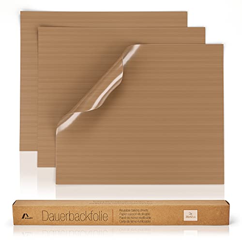 Amazy Dauerbackfolie für Backofen (3er-Set) - Das Premium wiederverwendbares backpapier - wiederverwendbar, hitzebeständig, und antihaftbeschichtet - (3x 36cm x 42 cm)