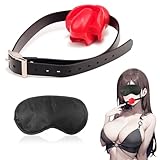 BDSM Knebel Mund Extrem,Einstellbar Mundknebel Silikon Ball Gag Zungenfixierung mit SM Augenmaske,BDSMs Spielzeug Extrem für Frauen Sklavin,Ballknebel Fesseln Sexspielzeug für Paare Extrem Sex (Rot)