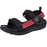 Minbei Kinder Sandalen Jungen Sommer Wasser Sommerschuhe Sandals für Boys Sport Outdoor Trekking Peeptoe Mit Klettverschluss Schwarz Rot 37