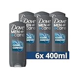 Dove Men+Care 3-in-1 Duschgel Clean Comfort Duschbad für Körper, Gesicht und Haar mit 24 Stunden Pflege Effekt 6x 400 ml