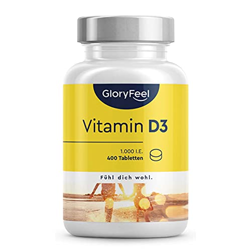 Vitamin D Sonnenvitamin - 400 Tabletten (13 Monate) - Laborgeprüfte 1000 IE Vitamin D3 pro Tablette - Unterstützt Knochen, Zähne, Muskeln und Immunsystem* - Ohne Zusätze in Deutschland hergestellt