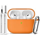 Inesore Compatible with Airpods Pro 2nd/1st Case Cover with Cleaner Kit,Silicone Protective Case for Apple Airpods Pro 2nd/1st Generation Charging Case with Keychain,for Women Men(Orange)