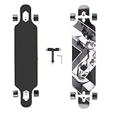 Longboard, 8-lagigem Ahornholz Cruiser komplettes Skateboard,Longboards für mädchen Erwachsene jung anfänger mit T-Tool und PU-Räder (Schwarze und weiße Streifen)