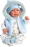 Llorens Puppe Tino mit blauen Augen und weichem Körper, Babypuppe inkl. Stampler, Mütze und kuscheliger Weste, Puppenjunge, 44cm
