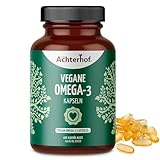 Vegane Omega-3 Kapseln (120 Kapseln) | aus Algenöl gewonnen | mit 220mg EPA und 440mg DHA pro Tagesportion | 100% vegan | ohne künstliche Zusatzstoffe | vom Achterhof