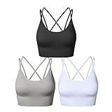 SEGRILA Sport BH Damen Bustier Gepolstert Ohne Bügel mit gekreuzten Rückenpartien für Yoga Fitness, Schwarz,weiß,grau, M