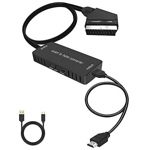 SCART auf HDMI Konverter mit HDMI Kabel, Wrugste Scart zu HDMI Converter HD 1080P/720P Switch Video Audio Adapter mit USB-Kabel für HDTV Monitor Xbox PS3 Projektor STB VHS Sky Blu-ray DVD Player